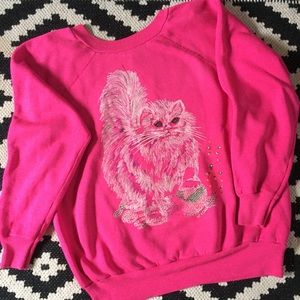 VINTAGE cat pink sweatshirt  MEOW cat lady